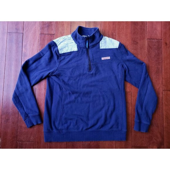 Vineyard Vines Womens Navy Blue & Stripe 1/4 Zip Pullover Shep Sweatshirt Small - Picture 1 of 12